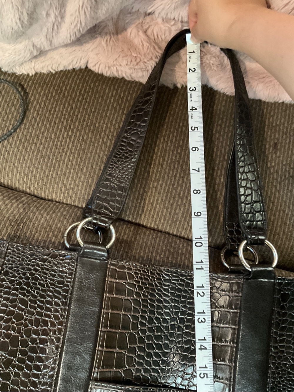Coldwater Creek Black Croc-Embossed Tote with Silver Medallion Accent - Picture 8 of 10